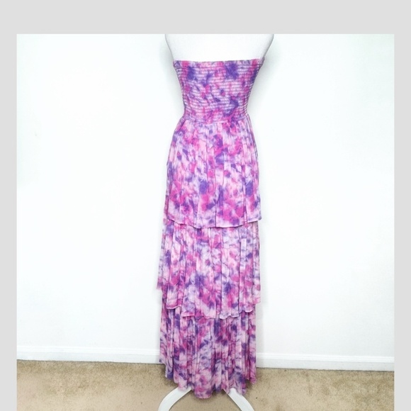 Playa Lucila Maxi Dress Strapless Tiered Maxi Dress Shirred Top Purple Pastel XS - Picture 4 of 16